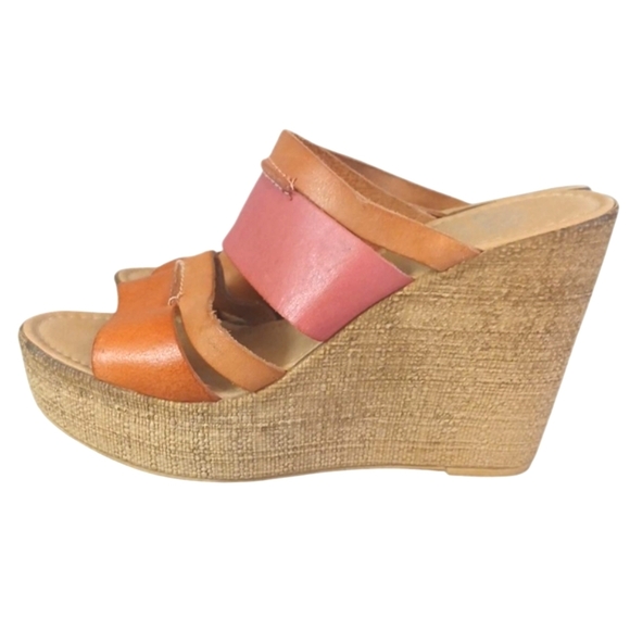 Sotta Sopra Pink and Orange Leather Platform Wedge Sandals Size 7 - Picture 6 of 11